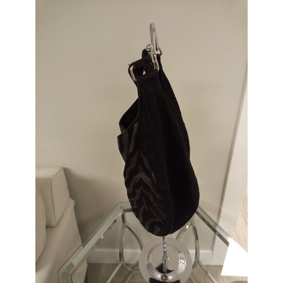 Women's Black and Gray Zebra Print Half Crescent Shoulder Bag - Picture 4 of 6